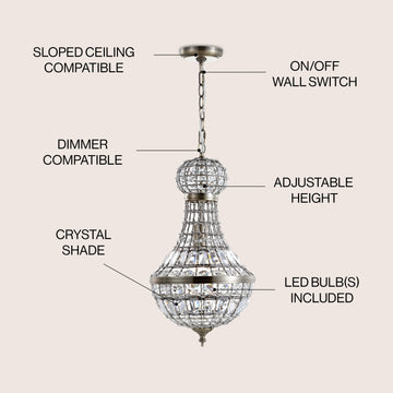 Regina Crystal/Metal Empire LED Pendant - JONATHAN Y